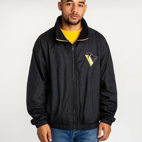 Vintage Pro Player Reversible Black Pittsburgh Penguins Jacket XL 90s Streetwear - Picture 1 of 16